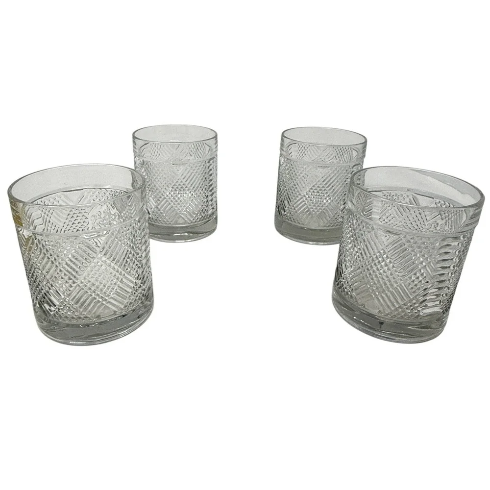 Vintage Ralph Lauren Argyle Plaid Double Old Fashioned Lion Cocktail Glasses Set